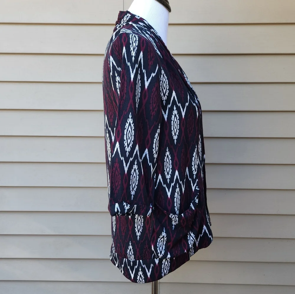 Forever 21 Dark Blue Multicolor Print Blazer 3/4 Sleeves Pockets Lightweight - Picture 10 of 12
